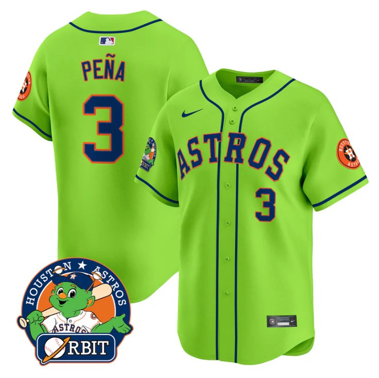 Men's Jeremy Pena Jersey #3 Astros Orbit Patch Vapor Premier Limited V2 Stitched Green