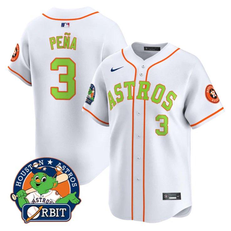 Men's Jeremy Pena Jersey #3 Astros Orbit Patch Vapor Premier Limited V2 Stitched White
