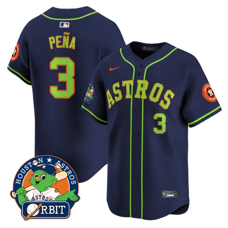 Men's Jeremy Pena Jersey #3 Astros Orbit Patch Vapor Premier Limited V2 Stitched Navy