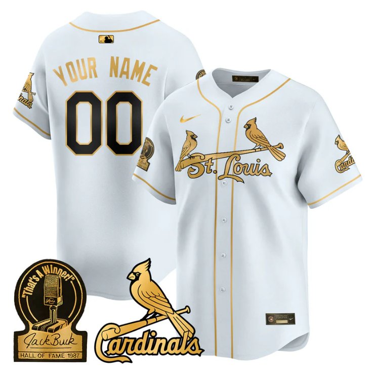 Custom St. Louis Cardinals Jack Buck Limited Stitched White Gold Baseball Jersey