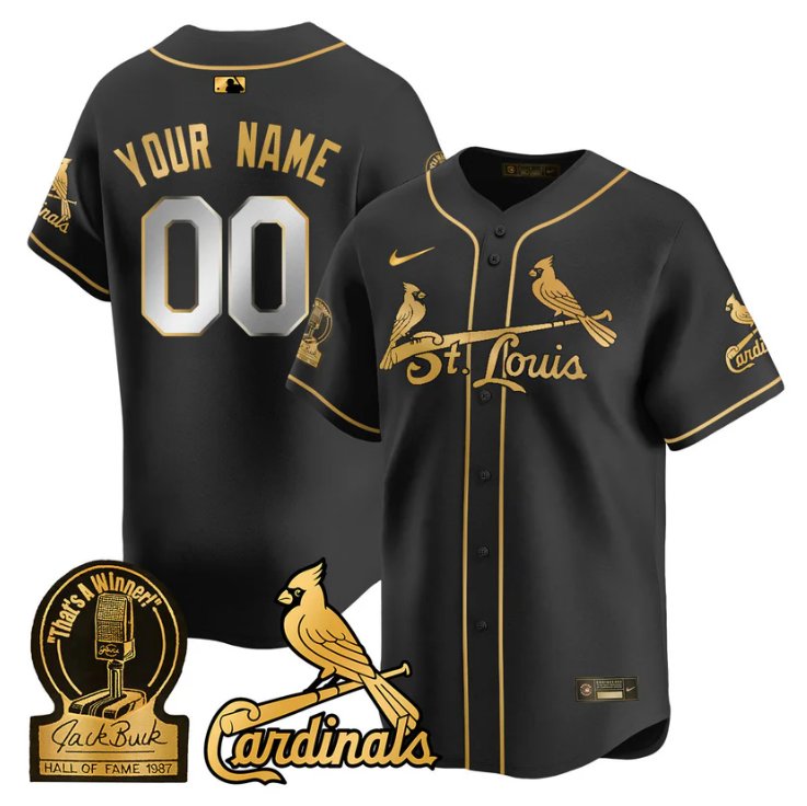 Custom St. Louis Cardinals Jack Buck Limited Stitched Black Gold Baseball Jersey
