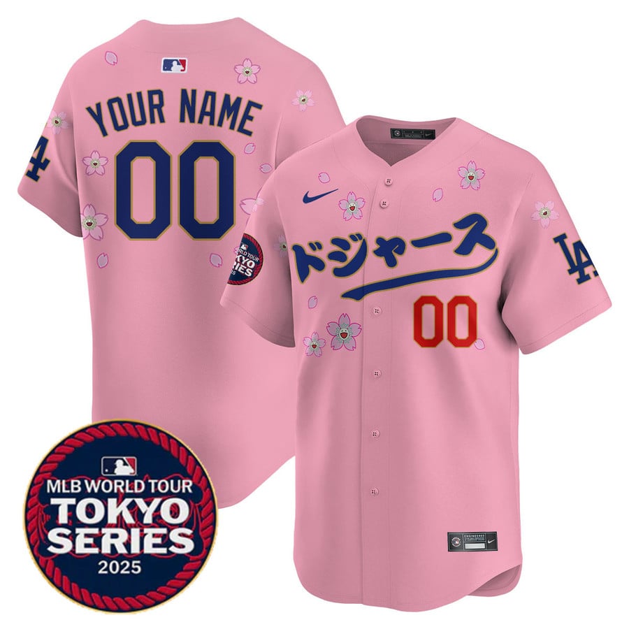 ドジャース LA Dodgers Custom Nike Tokyo Series 2025 Vapor Limited Stitched MLB Baseball Jersey Cherry Blossom