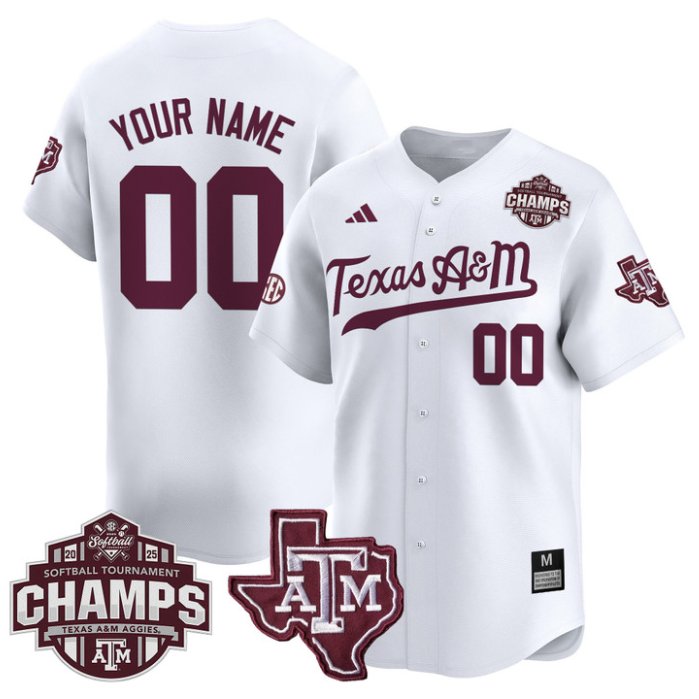 Texas A&M Aggies 2025 SEC Softball Tournament Champions Patch Custom Vapor Stitched Baseball Jersey White