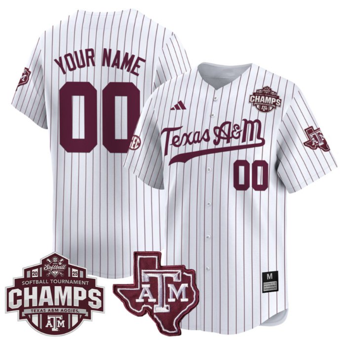 Texas A&M Aggies 2025 SEC Softball Tournament Champions Patch Custom Vapor Stitched Baseball Jersey Pinstripe