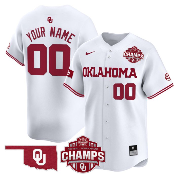 Oklahoma Sooners 2025 SEC Softball Tournament Champions Patch Custom Stitched Baseball Jersey White