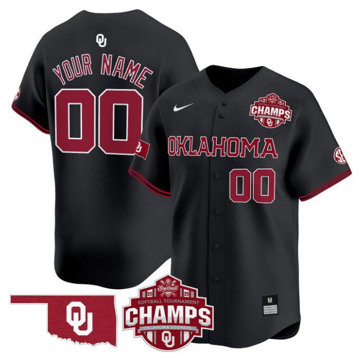 Oklahoma Sooners 2025 SEC Softball Tournament Champions Patch Custom Stitched Baseball Jersey Black