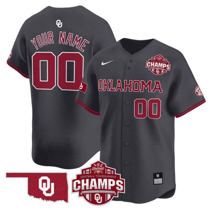 Oklahoma Sooners 2025 SEC Softball Tournament Champions Patch Custom Stitched Baseball Jersey Anthracite