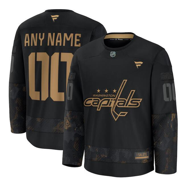 Men's Washington Capitals Custom Black 2024 Military Appreciation Stitched NHL Hockey Jersey