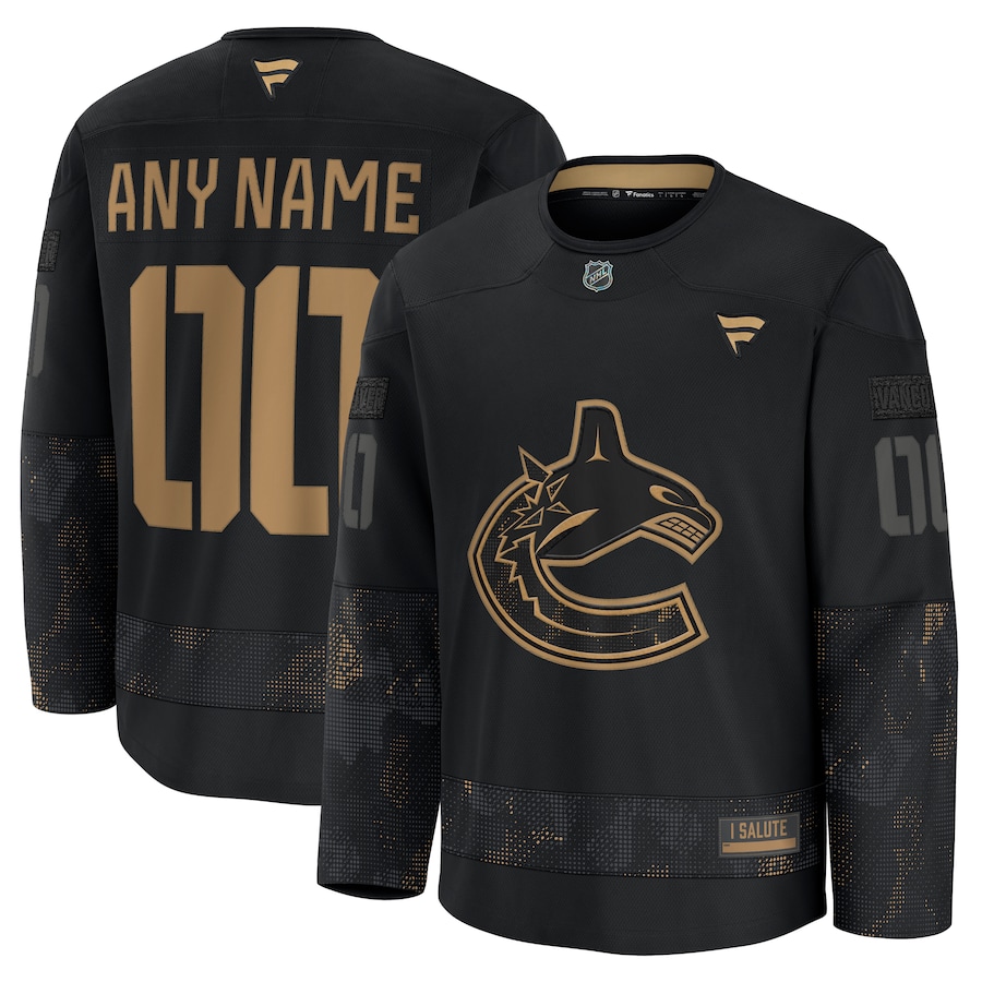 Men's Vancouver Canucks Custom Black 2024 Military Appreciation Stitched NHL Hockey Jersey