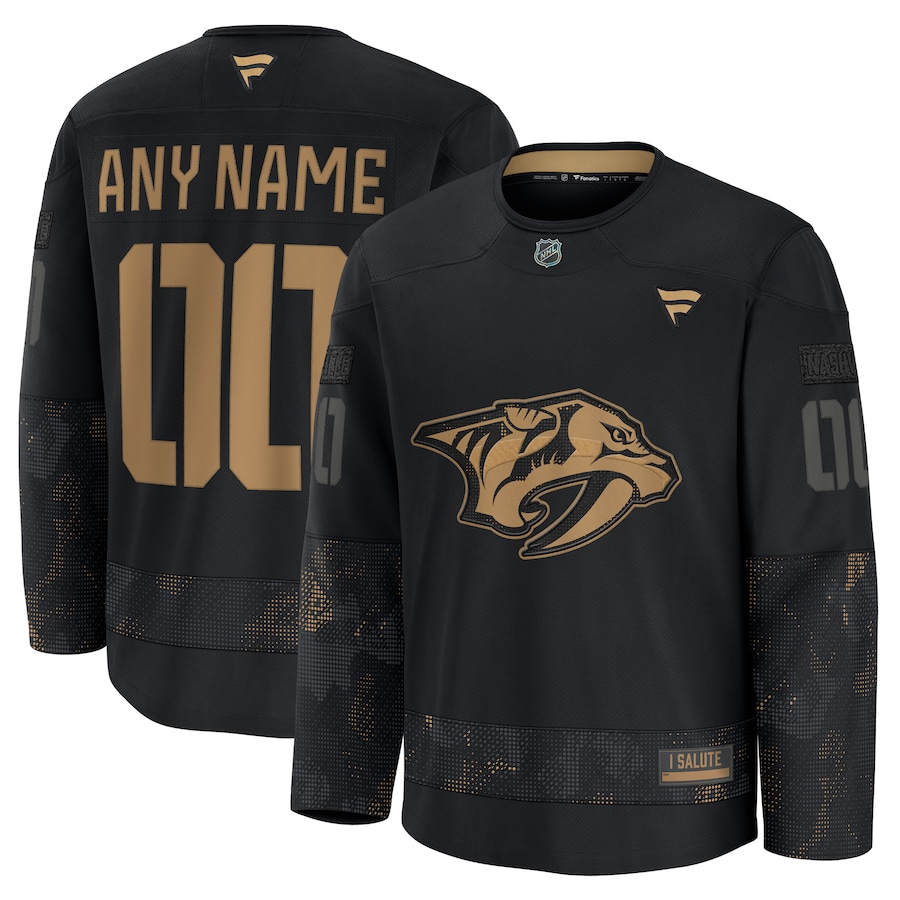 Men's Nashville Predators Custom Black 2024 Military Appreciation Stitched NHL Hockey Jersey