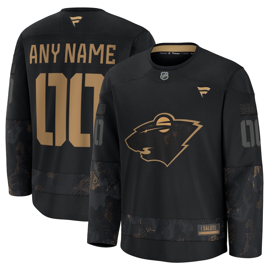 Men's Minnesota Wild Custom Black 2024 Military Appreciation Stitched NHL Hockey Jersey