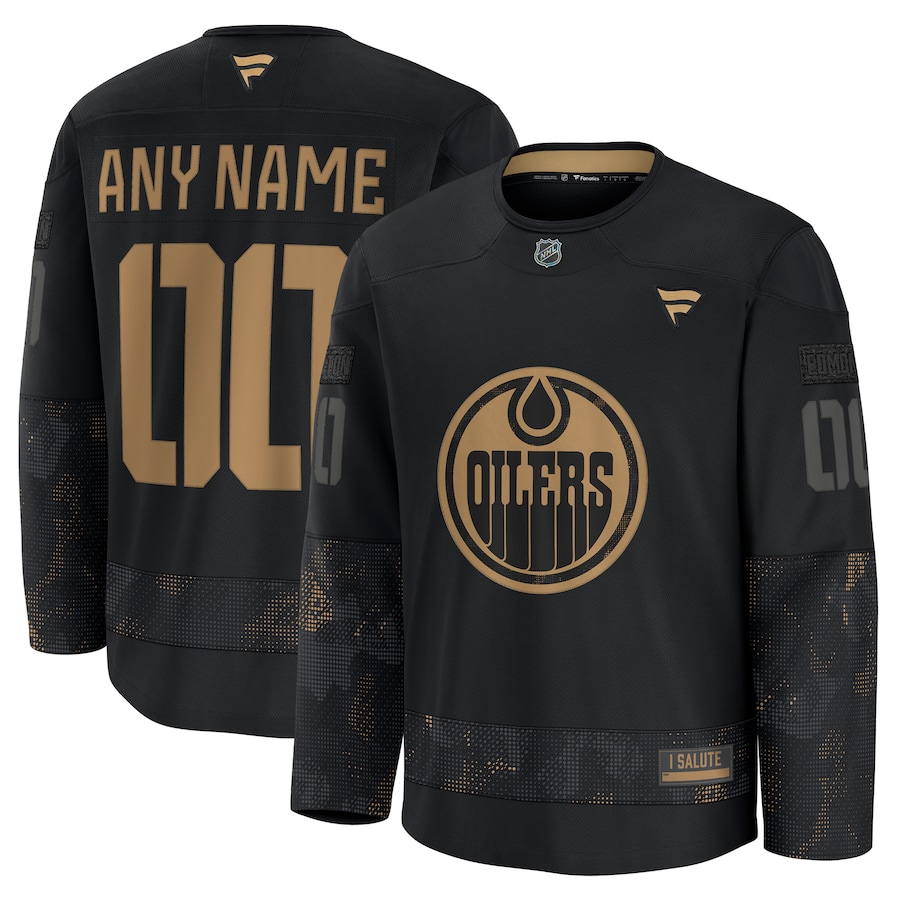 Men's Edmonton Oilers Custom Black 2024 Military Appreciation Stitched NHL Hockey Jersey