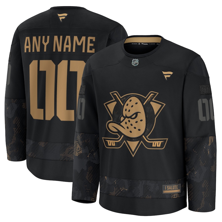 Men's Anaheim Ducks Custom Black 2024 Military Appreciation Stitched NHL Hockey Jersey