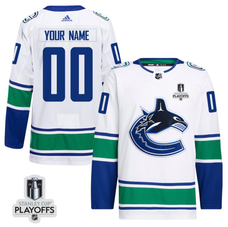 Vancouver Canucks Custom 2024 NHL Playoffs Patch Away White Stitched Hockey Jersey