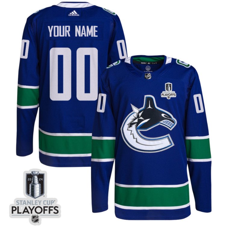 Vancouver Canucks Custom 2024 NHL Playoffs Patch Home Blue Stitched Hockey Jersey