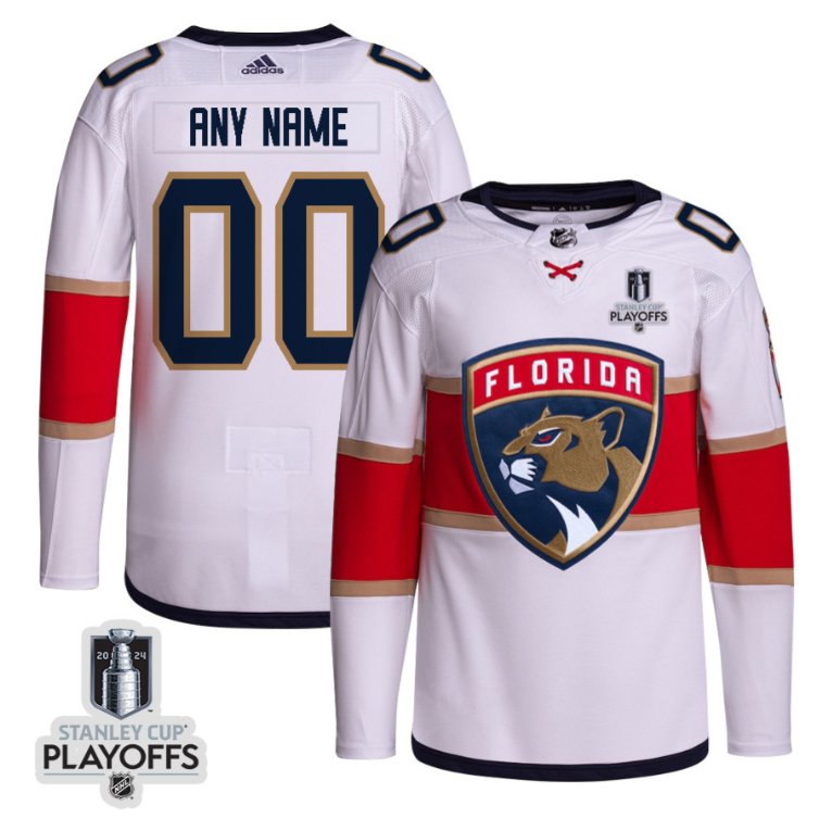 Florida Panthers Custom adidas 2024 NHL Playoffs Patch Away White Stitched Hockey Jersey