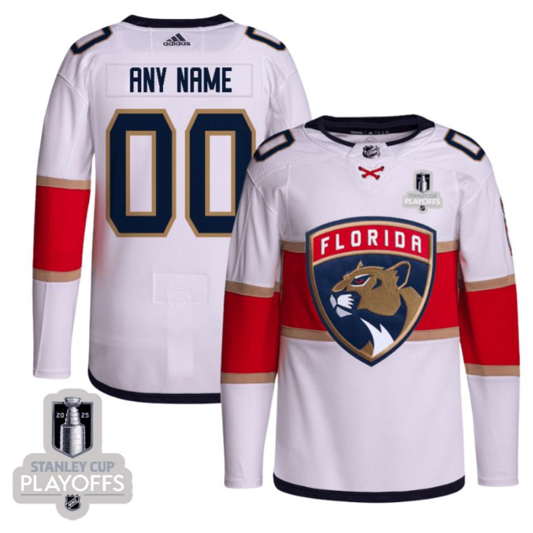 Florida Panthers Custom adidas 2025 NHL Playoffs Patch Away White Stitched Hockey Jersey