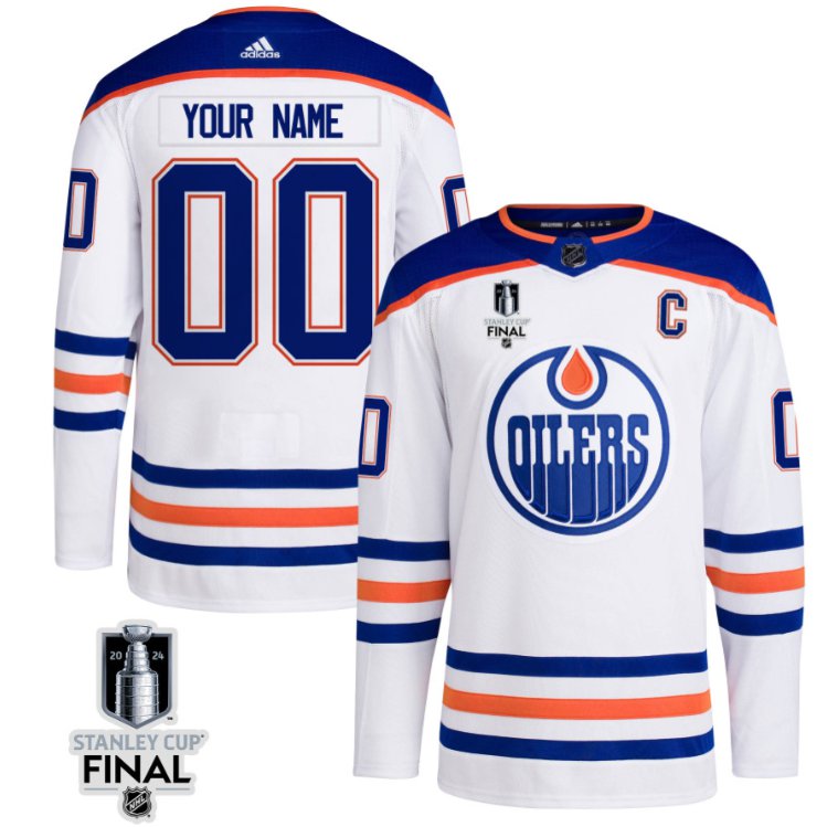 Edmonton Oilers Custom adidas 2024 Stanley Cup Final Away White Stitched Hockey Jersey