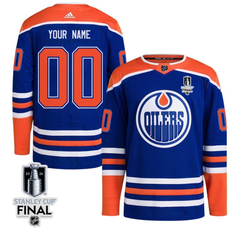 Edmonton Oilers Custom adidas 2024 Stanley Cup Final Home Royal Stitched Hockey Jersey