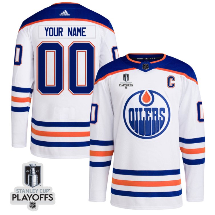 Edmonton Oilers Custom adidas Away White 2024 NHL Playoffs Patch Stitched Hockey Jersey