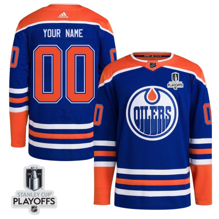 Edmonton Oilers Custom adidas Home Royal 2024 NHL Playoffs Patch Stitched Hockey Jersey
