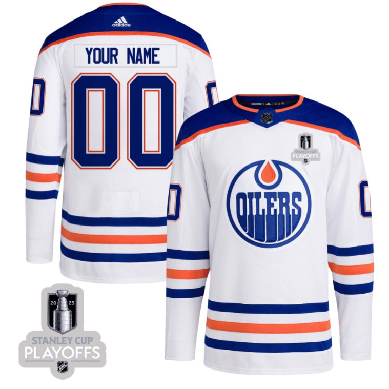 Edmonton Oilers Custom adidas Away White 2025 NHL Playoffs Patch Stitched Hockey Jersey