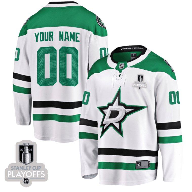 Dallas Stars Custom 2025 NHL Playoffs Patch Away White Breakaway Stitched Hockey Jersey