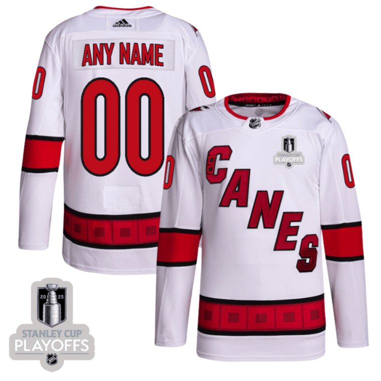 Carolina Hurricanes Custom adidas 2025 NHL Playoffs Patch Away White Stitched Hockey Jersey