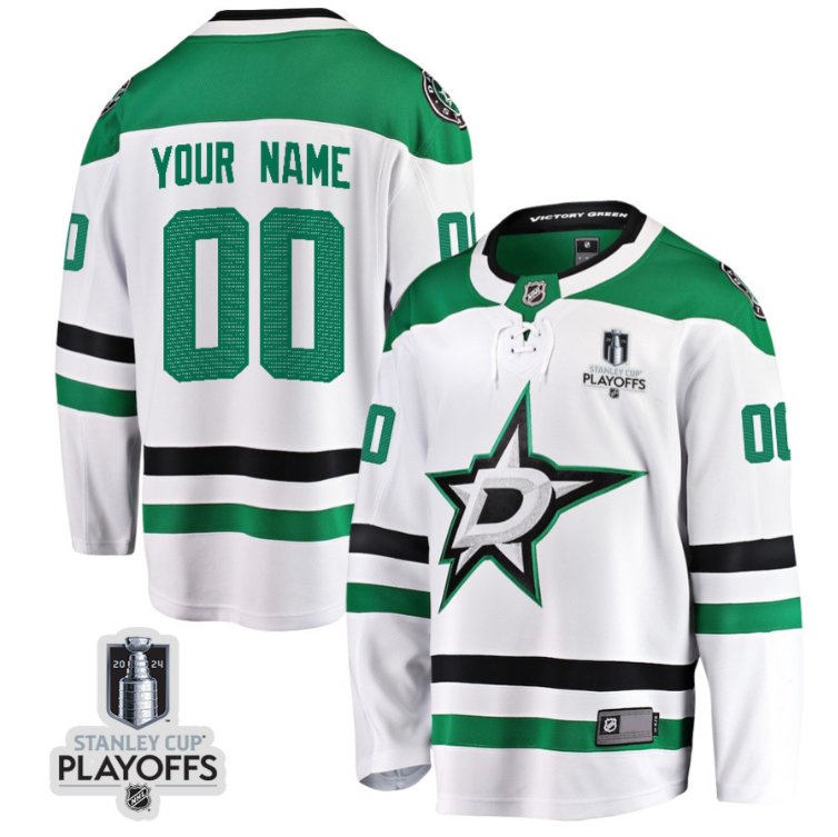 Dallas Stars Custom 2024 NHL Playoffs Patch Away White Breakaway Stitched Hockey Jersey