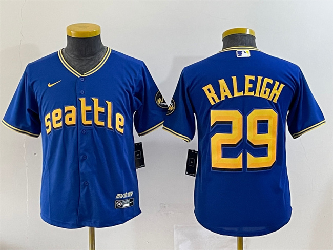 Youth Seattle Mariners #29 Cal Raleigh Royal City Connect With Patch Stitched Baseball Jersey