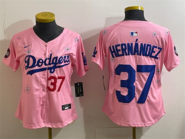 Youth Los Angeles Dodgers #37 Teoscar Hernandez Pink 2025 Tokyo Series Limited Stitched Baseball Jersey