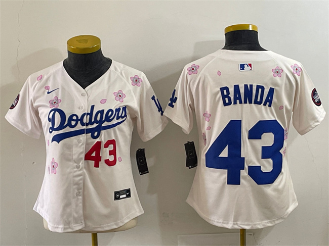 Women's Los Angeles Dodgers #43 Anthony Banda Cream 2025 Tokyo Series Limited Stitched Baseball Jersey