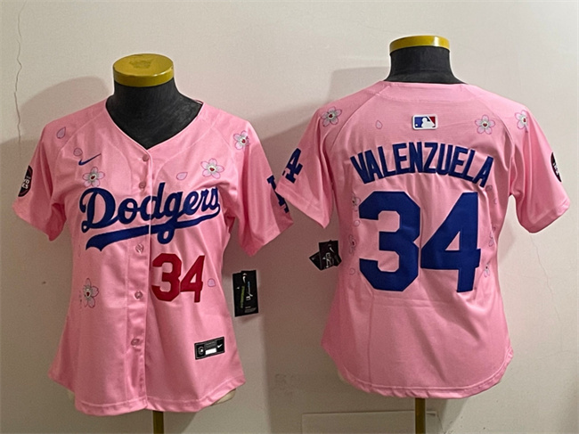 Women's Los Angeles Dodgers #34 Fernando Valenzuela Pink 2025 Tokyo Series Limited Stitched Baseball Jersey