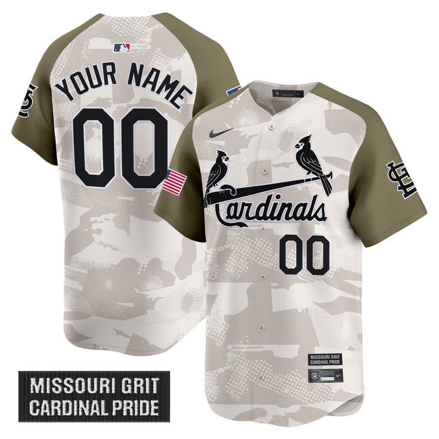 St. Louis Cardinals 2025 Armed Forces Day Vapor Premier Limited Custom Stitched Jersey Camo Alternate