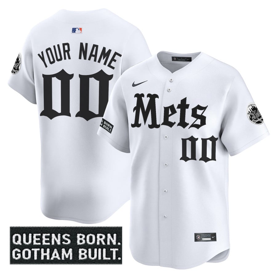 New York Mets 'Gotham Gothic Edition' Vapor Premier Limited Stitched Baseball Custom Jersey White