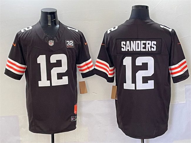 Men's Cleveland Browns #12 Shedeur Sanders Brown 2025 Draft F.U.S.E. With Jim Brown Memorial Patch Vapor Limited Stitched Football Jersey