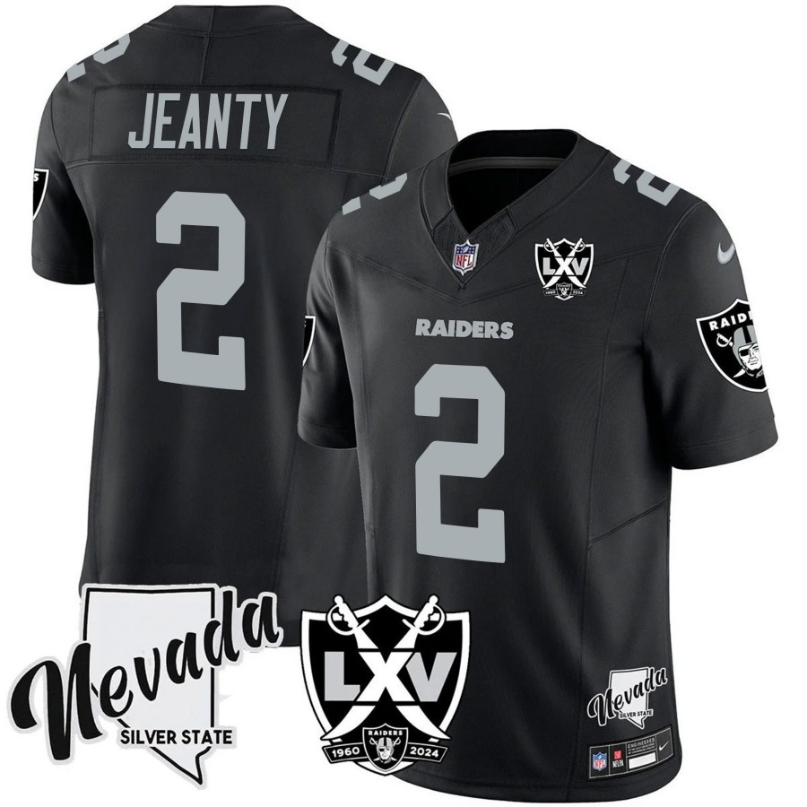 Men's Las Vegas Raiders #2 Ashton Jeanty 2025 Draft 65th Anniversary F.U.S.E. Vapor Limited Stitched Football Jersey Black