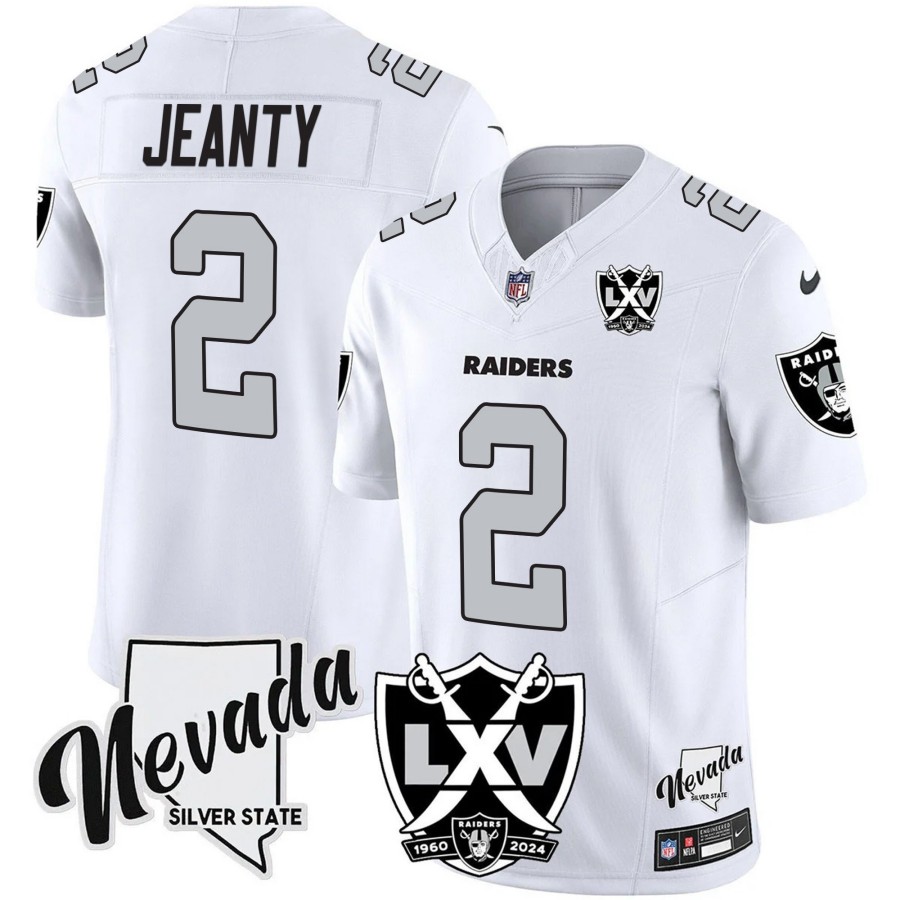 Men's Las Vegas Raiders #2 Ashton Jeanty 2025 Draft 65th Anniversary F.U.S.E. Vapor Limited Stitched Football Jersey White