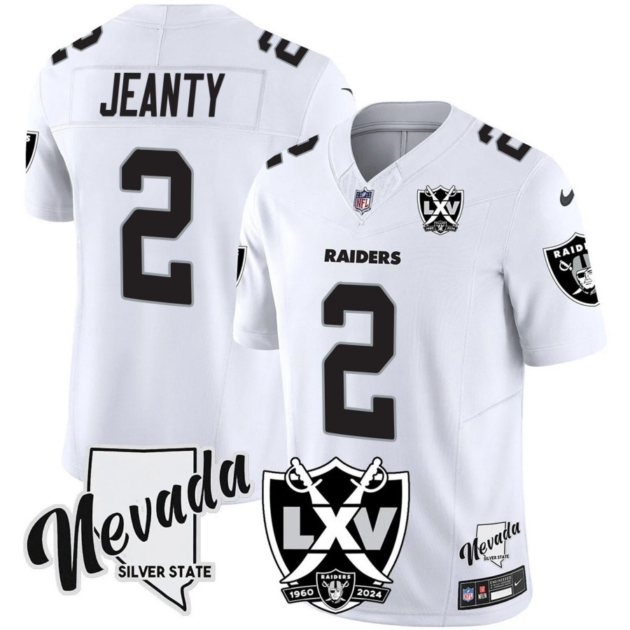 Men's Las Vegas Raiders #2 Ashton Jeanty 2025 Draft 65th Anniversary F.U.S.E. Vapor Limited Stitched Football Jersey White Limited