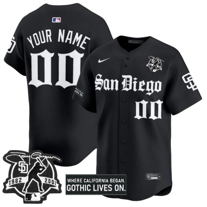 San Diego Padres Gothic Edition 1982-2001 Custom Nike Limited Stitched MLB Baseball Jersey Black
