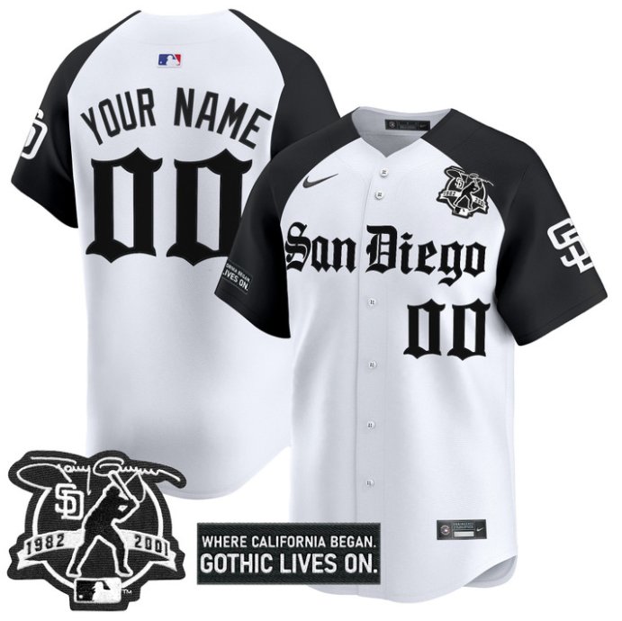 San Diego Padres Gothic Edition 1982-2001 Custom Nike Limited Stitched MLB Baseball Jersey White Black