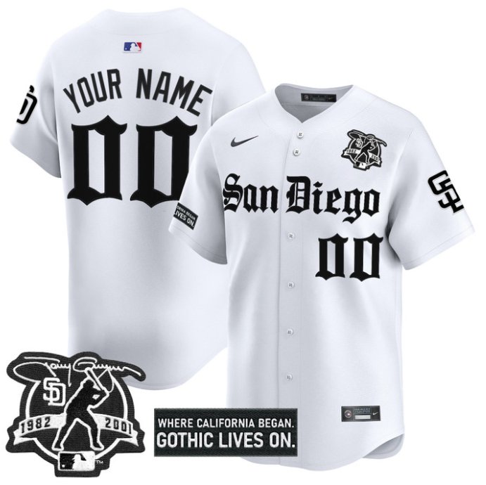 San Diego Padres Gothic Edition 1982-2001 Custom Nike Limited Stitched MLB Baseball Jersey White