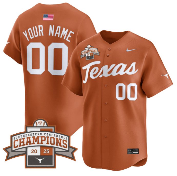 Nike SEC Texas Longhorns ACTIVE PLAYER Custom 2025 Champions Patch Limited Stitched Baseball Jersey Texas Orange