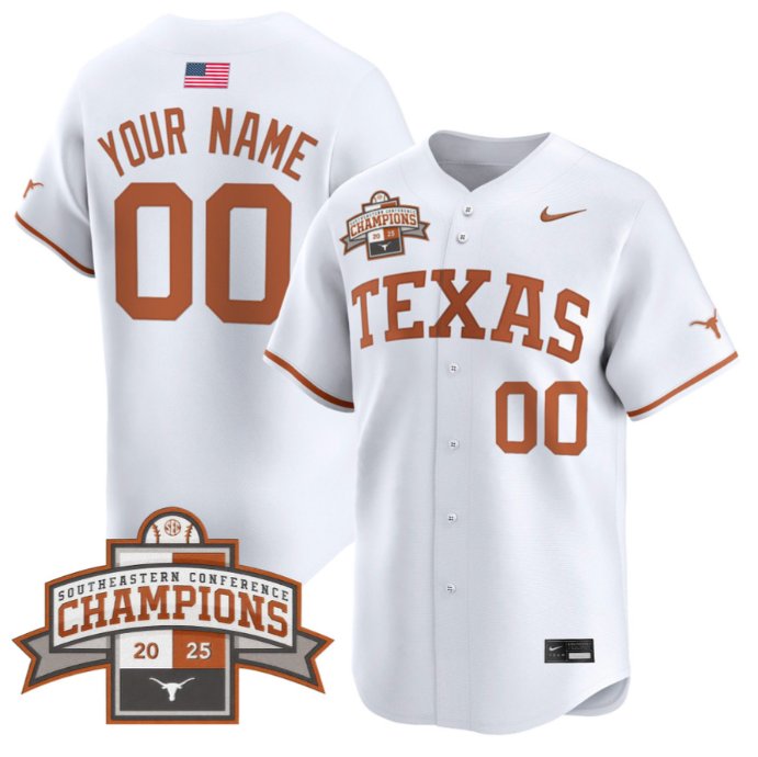 Texas Longhorns Custom Nike 2025 SEC Champions Patch Limited Stitched Baseball Jersey White