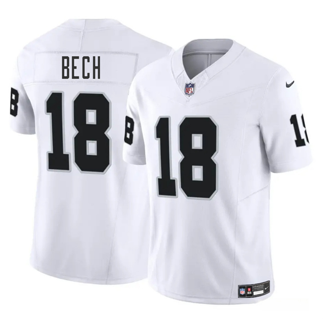 Youth Las Vegas Raiders #18 Jack Bech White 2025 Draft F.U.S.E. Vapor Limited Stitched Football Jersey