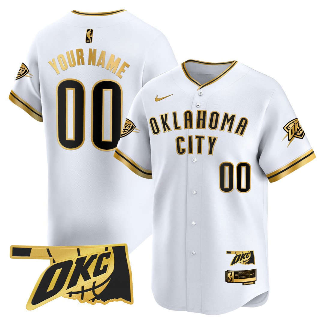 Oklahoma City Thunder Vapor Baseball Custom Jersey White Gold - All Stitched