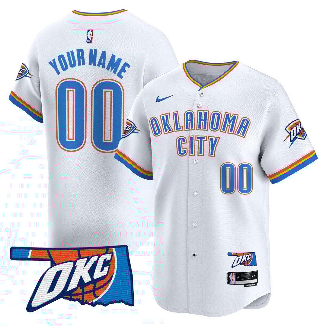 Oklahoma City Thunder Vapor Baseball Custom Jersey Association White - All Stitched