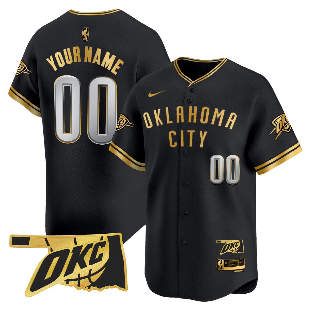 Oklahoma City Thunder Vapor Baseball Custom Jersey Black Gold - All Stitched