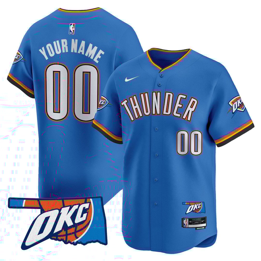 Oklahoma City Thunder Vapor Baseball Custom Jersey Icon Blue - All Stitched