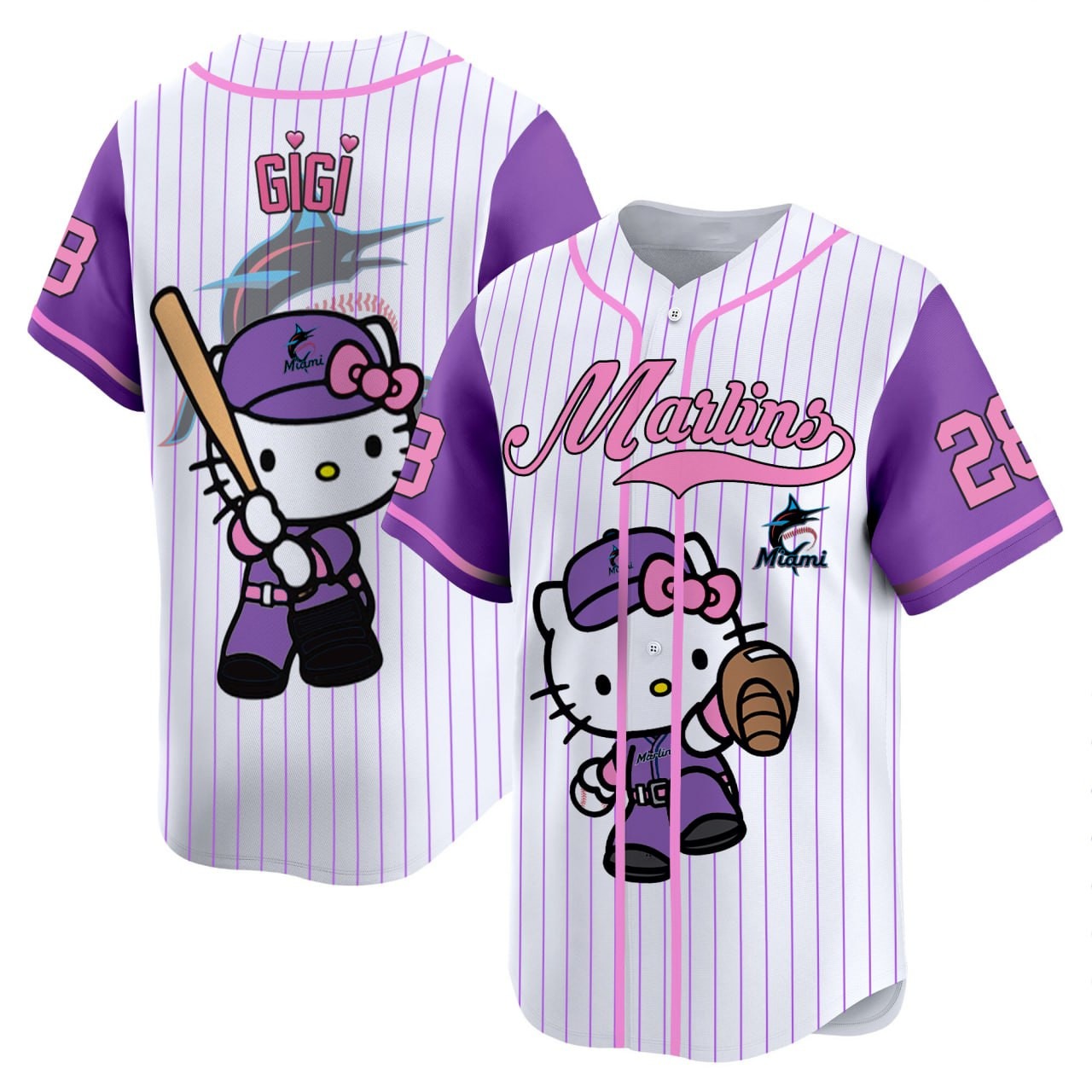 Nike Gigi #28 Florida Marlins Hello Kitty Pinstripe Stitched Baseball Jersey